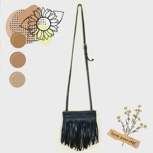 GG BOSS black fringe leather bag Hippie small crossbody purse